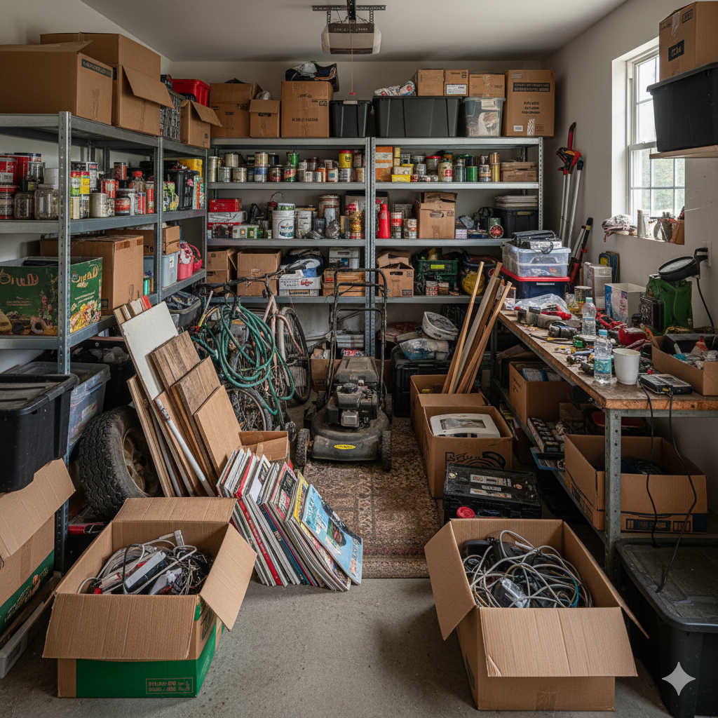 Cluttered garage clean out organization